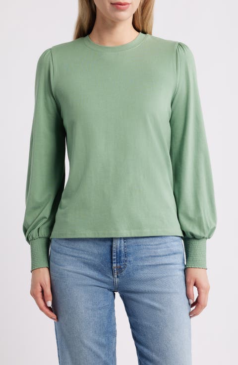 Blouson Sleeve Cotton Blend Top