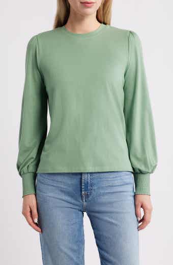 Blouson Sleeve Cotton Blend Top