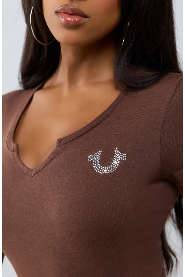 Crystal Logo Notched Neck Baby Tee, Alternate, color, ROCKY ROAD