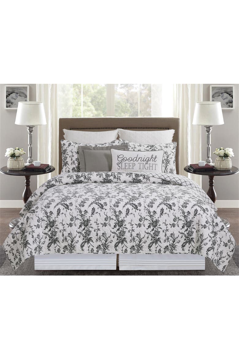 Bleighton Black Toile Cotton Quilt Set  - Reversible and Machine Washable, Alternate, color, Black