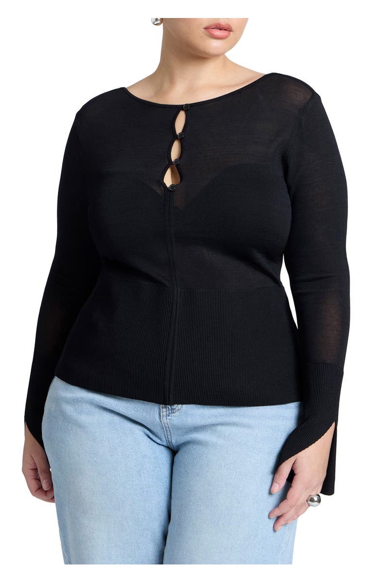 ELOQUII Button Detail Boatneck Sweater, Main, color, 