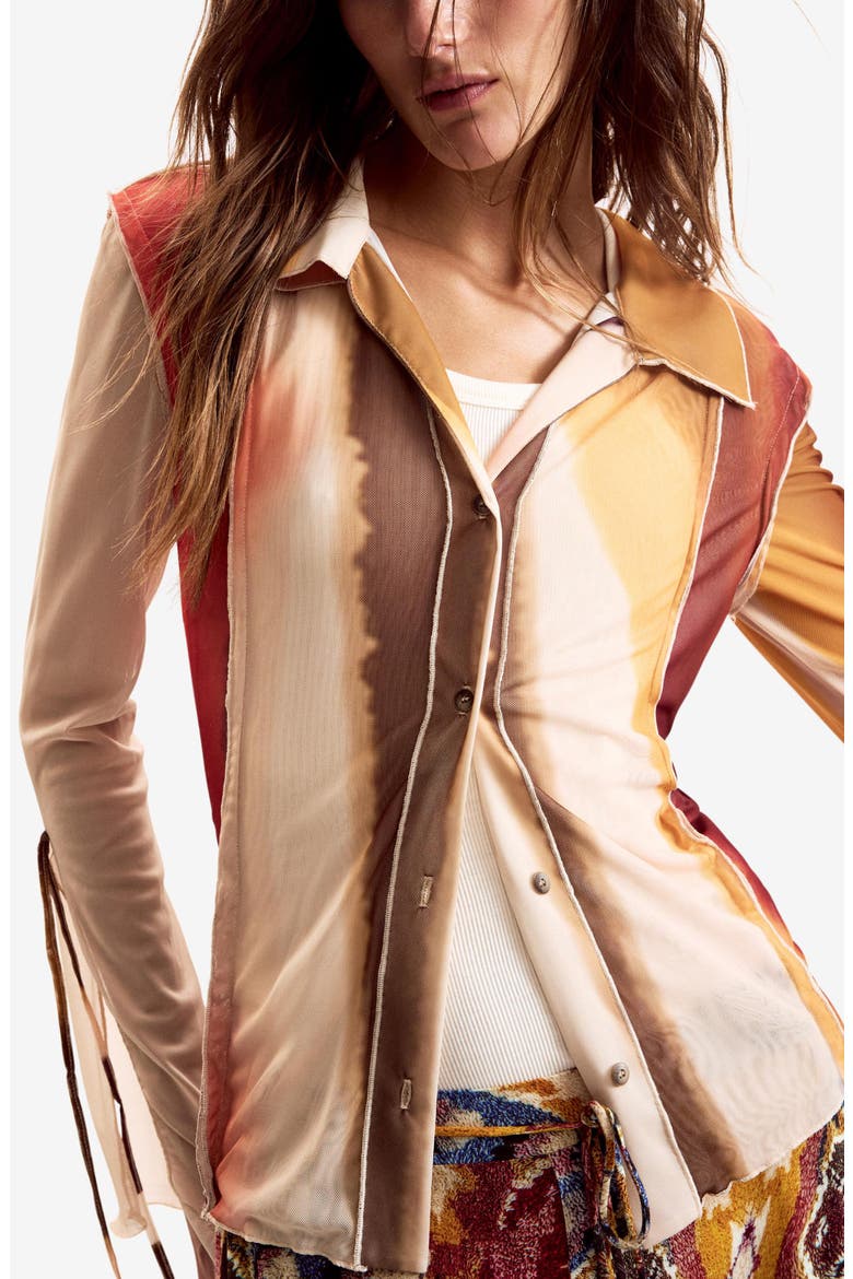 Stripe Mesh Button-Up Shirt, Main, color, OFF WHITE