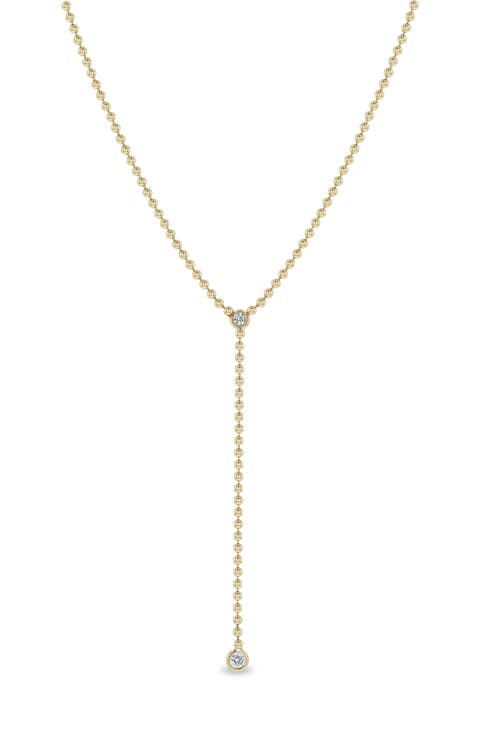 Diamond Bead Chain Lariat Necklace