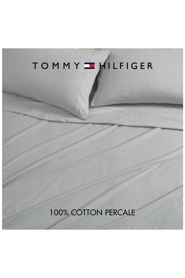 Ithaca Stripe Cotton Percale Sheet Set, Alternate, color, WHITE/ DARK GREEN