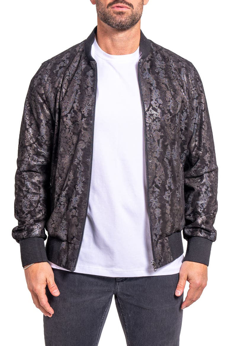 Ascension0010 Foil Print Leather Jacket, Main, color, BLACK