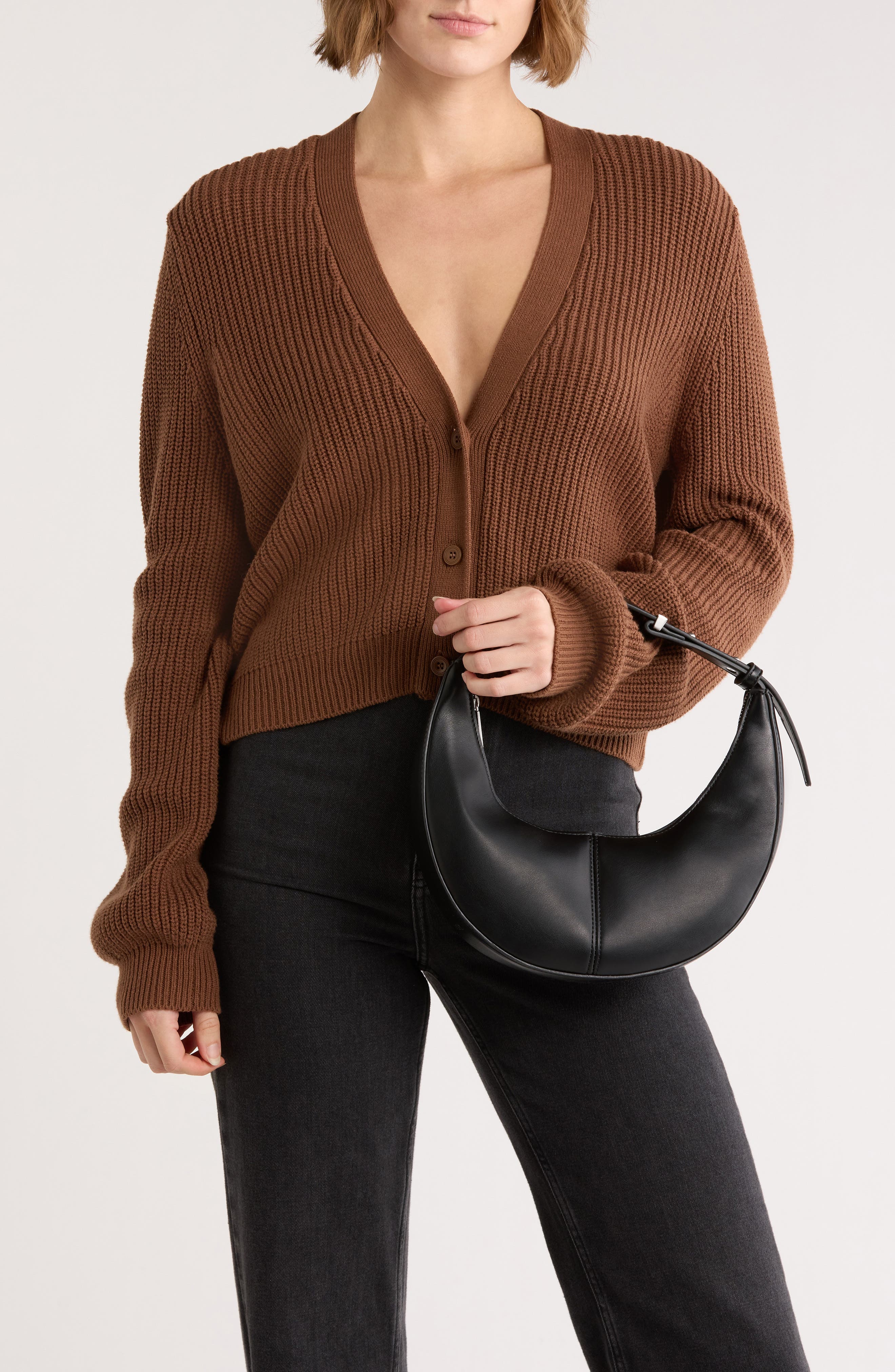 BCBG Skinny Crescent Mini Hobo Shoulder Bag, Alternate, color, Black