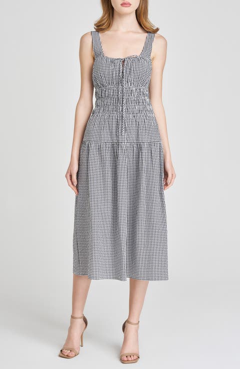 x Styled by COCO! Nina Smock Waist Seersucker Midi Dress