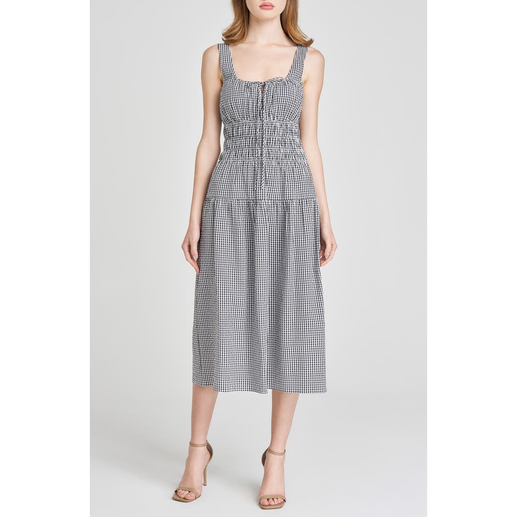 Wayf Sleeveless Smocked Drop-waist Midi Dress