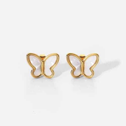 Hollywood Sensation Butterfly Stud Earrings Featuring Mother Of Pearl Inlay In Gold