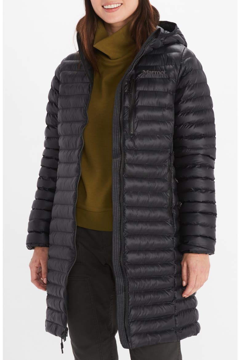 Echo Featherless Hooded Coat, Main, color, BLACK SHINY