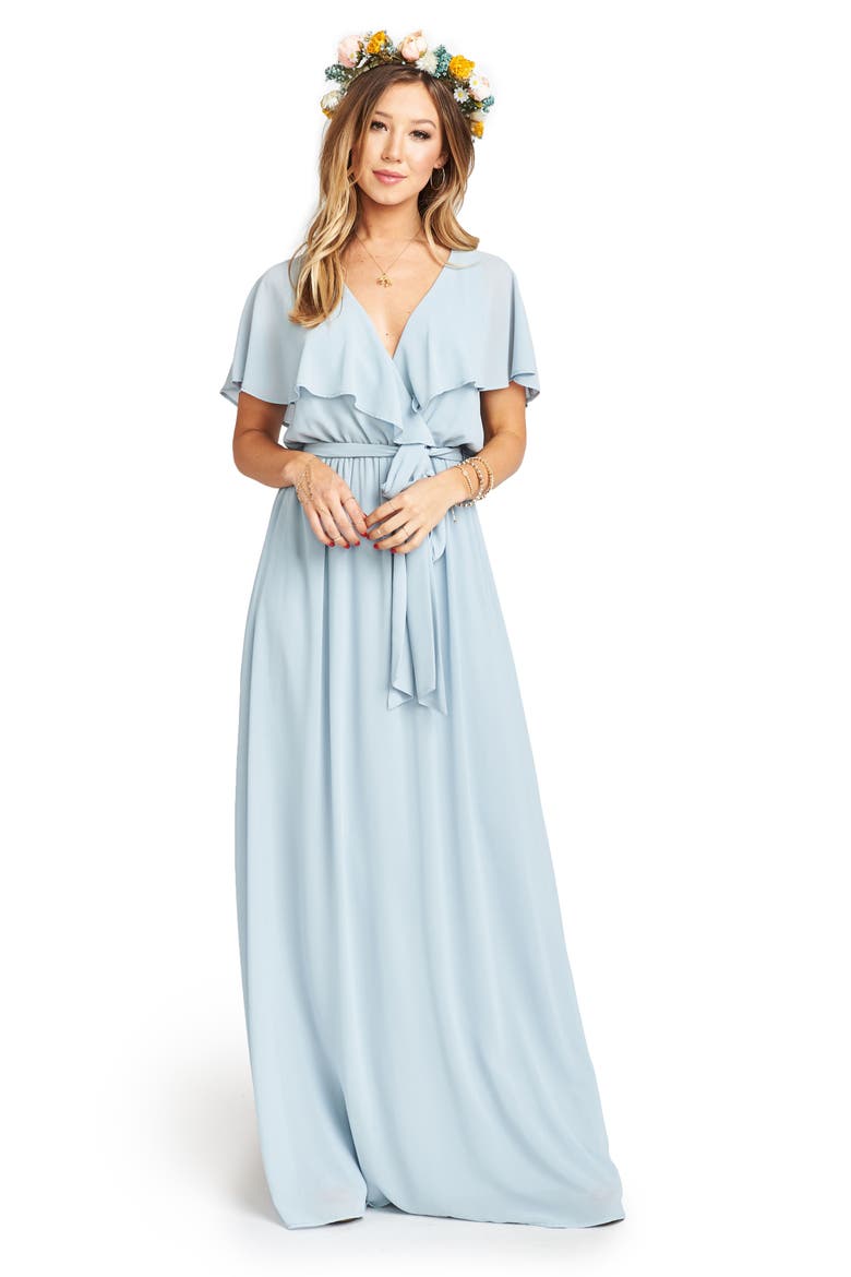 Audrey Ruffle Wrap Front Gown, Alternate, color, STEEL BLUE CHIFFON