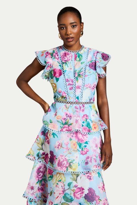 Lace Trim Tiered Organza Midi Dress