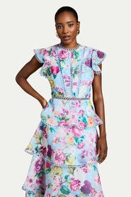 Coast Lace Trim Tiered Organza Midi Dress