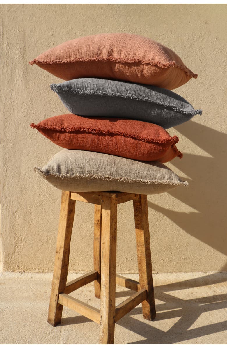 Naki & Ssam Organic Chic Solid Lumbar Pillow Cover with Frayed Edges, Alternate, color, Shade Gray