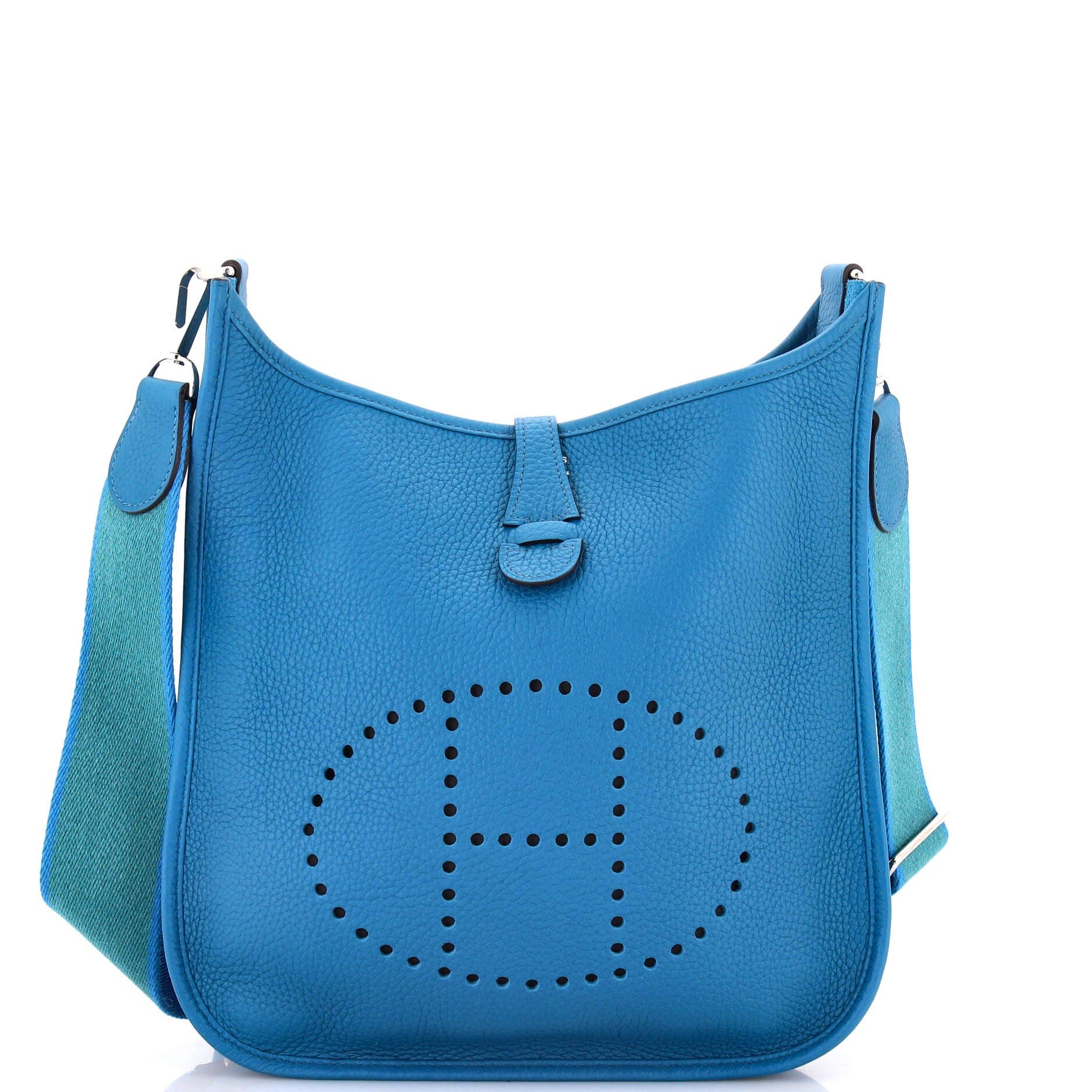 Pre-Owned Hermes Evelyne Bag Gen III Clemence PM, Main, color, Bleu Izmir