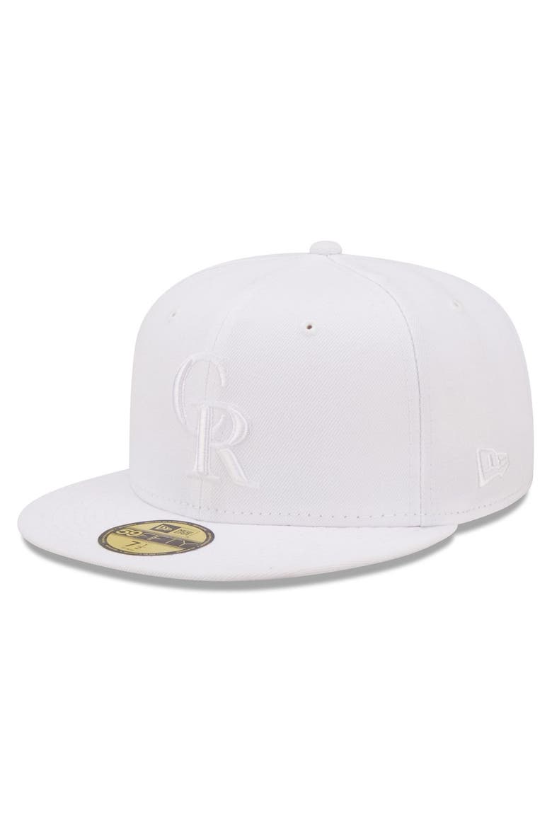 Men's New Era Colorado Rockies White on White 59FIFTY Fitted Hat, Main, color, White