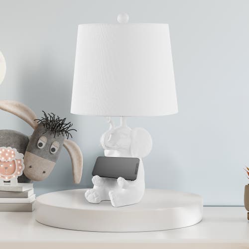 Jonathan Y Kairi Modern Shabby Chic Resin/iron Happy Elephant Led Kids' Table Lamp With Phone Stand In White