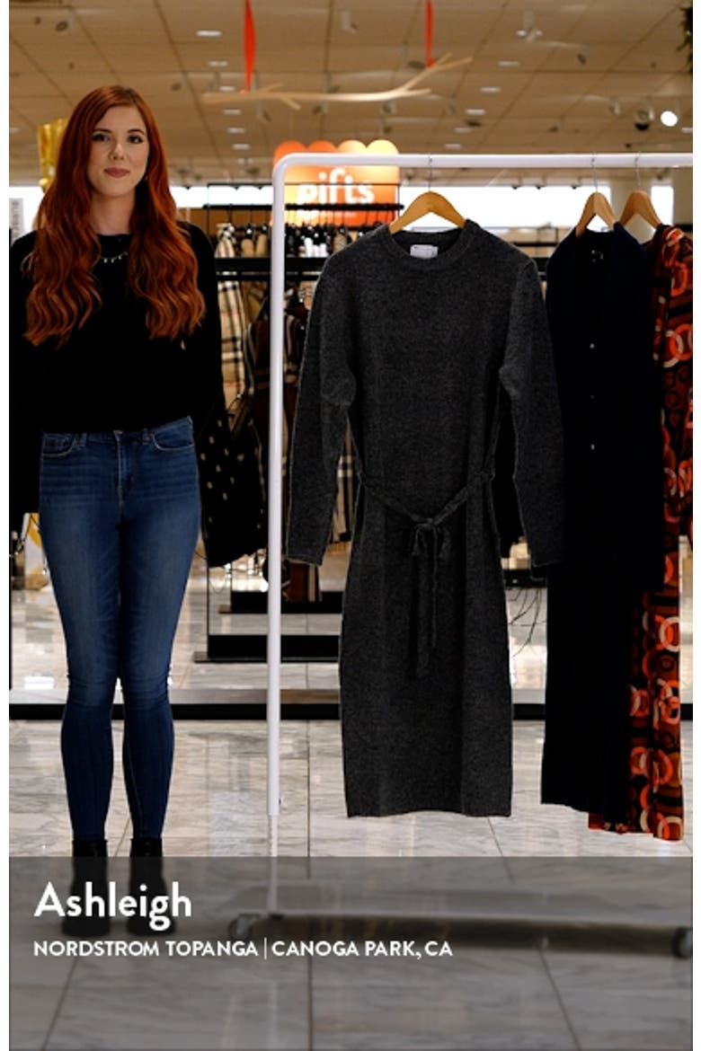 Tie Waist Long Sleeve Midi Sweater Dress video