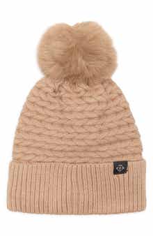 Nanette Lepore Braided Knit Beanie with Faux Fur Pompom