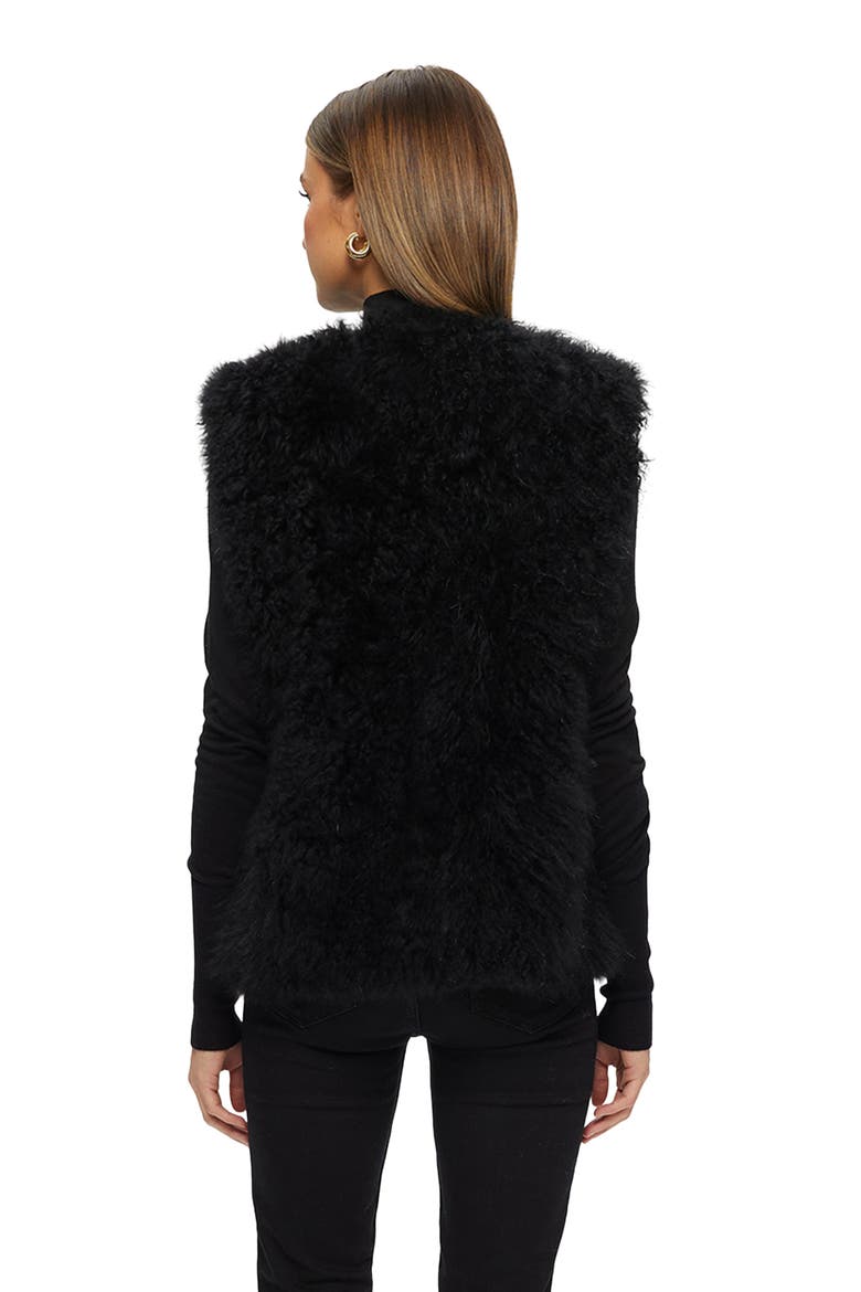 Genuine Shearling Collarless Vest, Alternate, color, BLACK