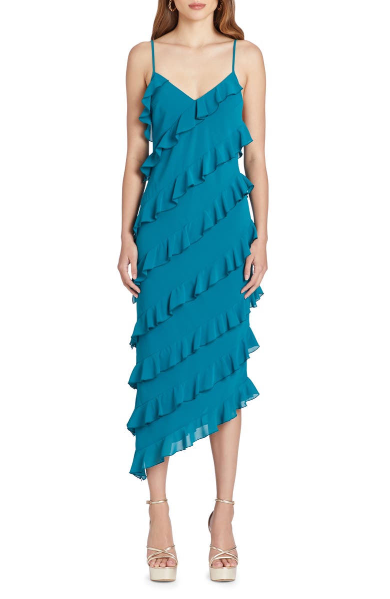 Amanda Uprichard Belladonna Ruffle Midi Cocktail Dress, Main, color, 