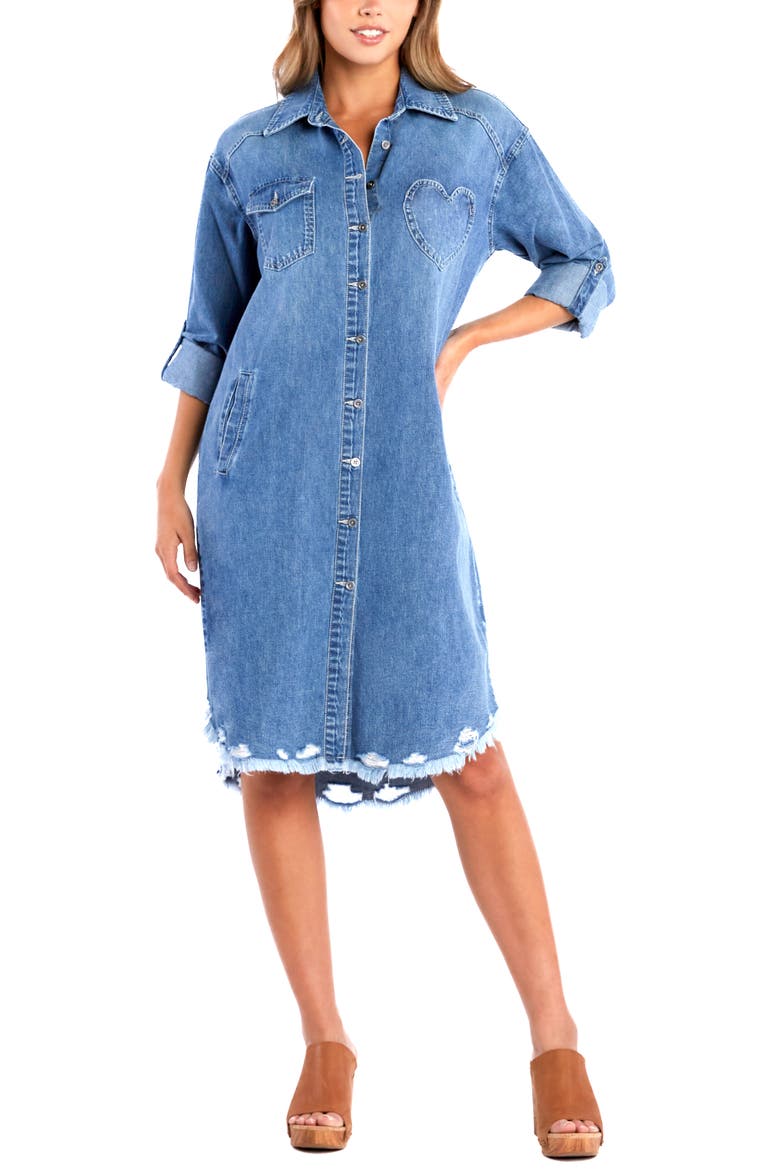 Heart Pocket Denim Shirtdress, Alternate, color, VINTAGE DENIM