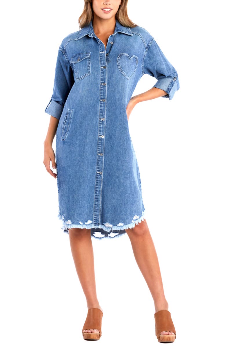 Billy T Heart Pocket Denim Shirtdress, Alternate, color, Vintage Denim