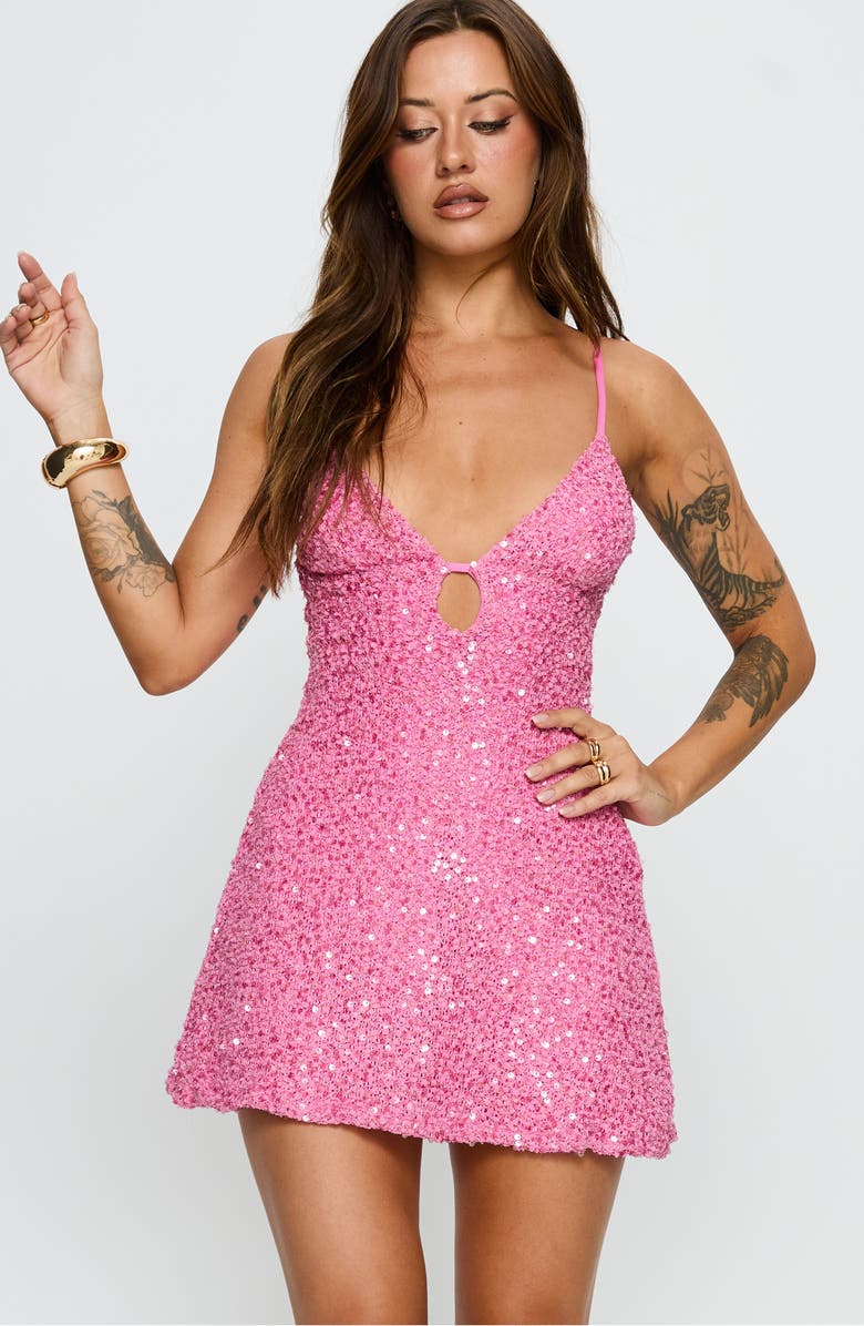 Princess Polly Feel the Vibrations Sequin Minidress, Alternate, color, Hot Pink