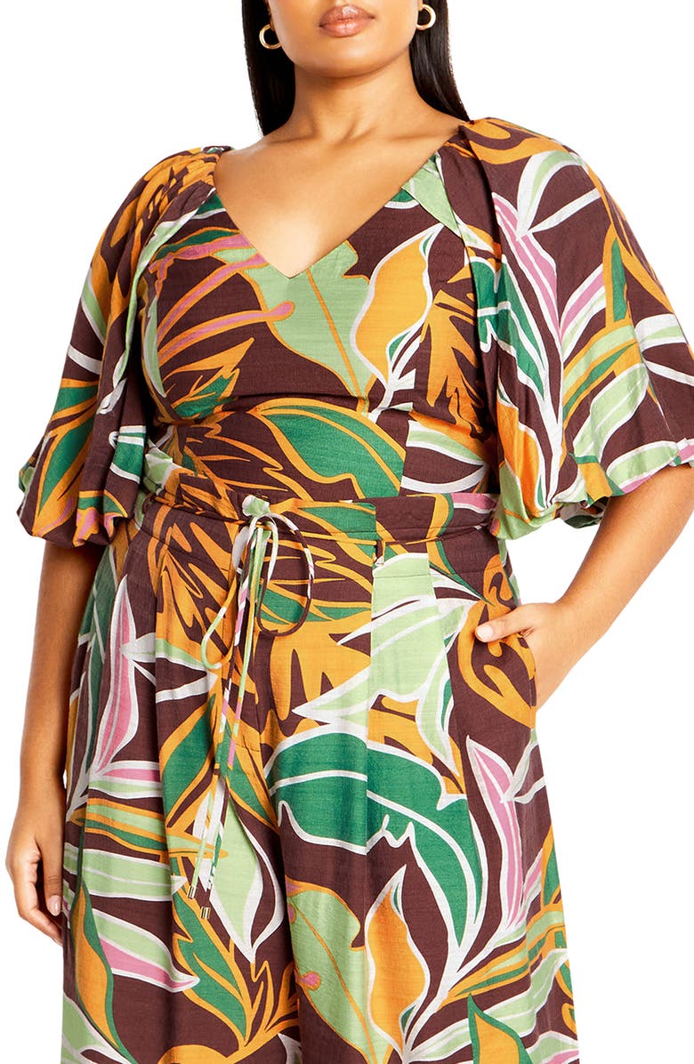 City Chic Petra Print Puff Sleeve Top, Main, color, Abstract