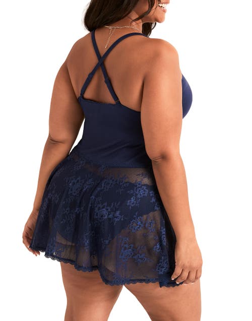 Adore Me Marien Babydoll & Bikini Set In Blue