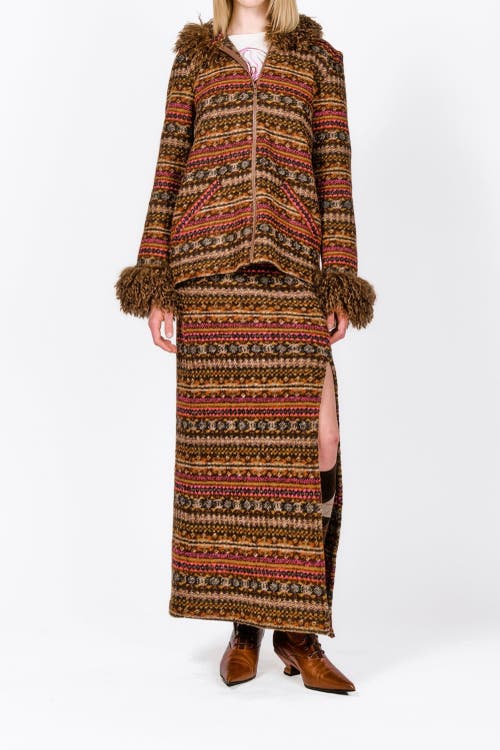Anna Sui Fair Isle Fleece Maxi Skirt In Cinnamon Multi