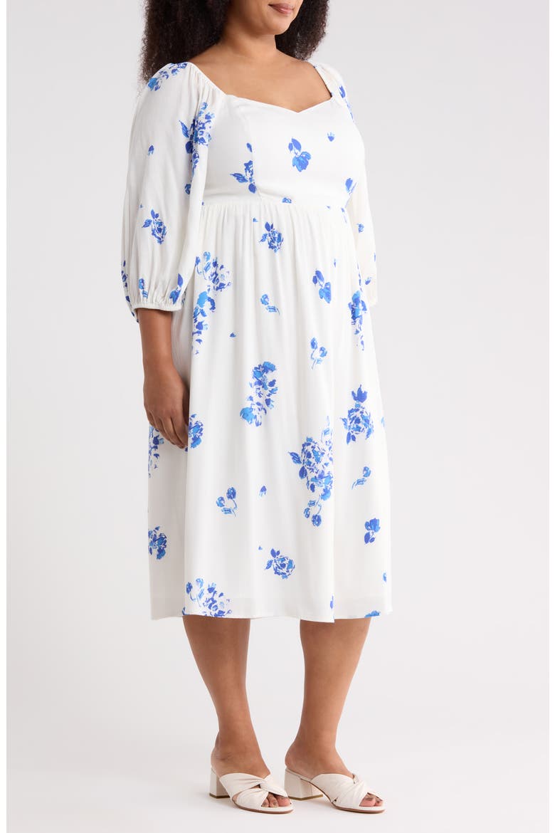 Mildred Floral Granger Midi Dress, Alternate, color, WHITE BLUE