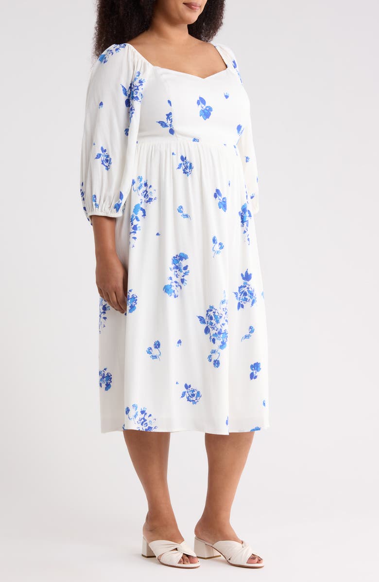 SUGARLIPS Mildred Floral Granger Midi Dress, Alternate, color, White Blue
