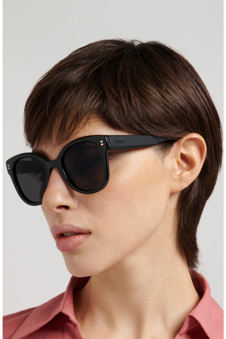 50mm Polarized Round Sunglasses, Alternate, color, BLACK/ GREY