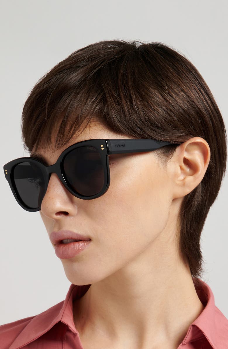 Polaroid 50mm Polarized Round Sunglasses, Alternate, color, Black/ Grey