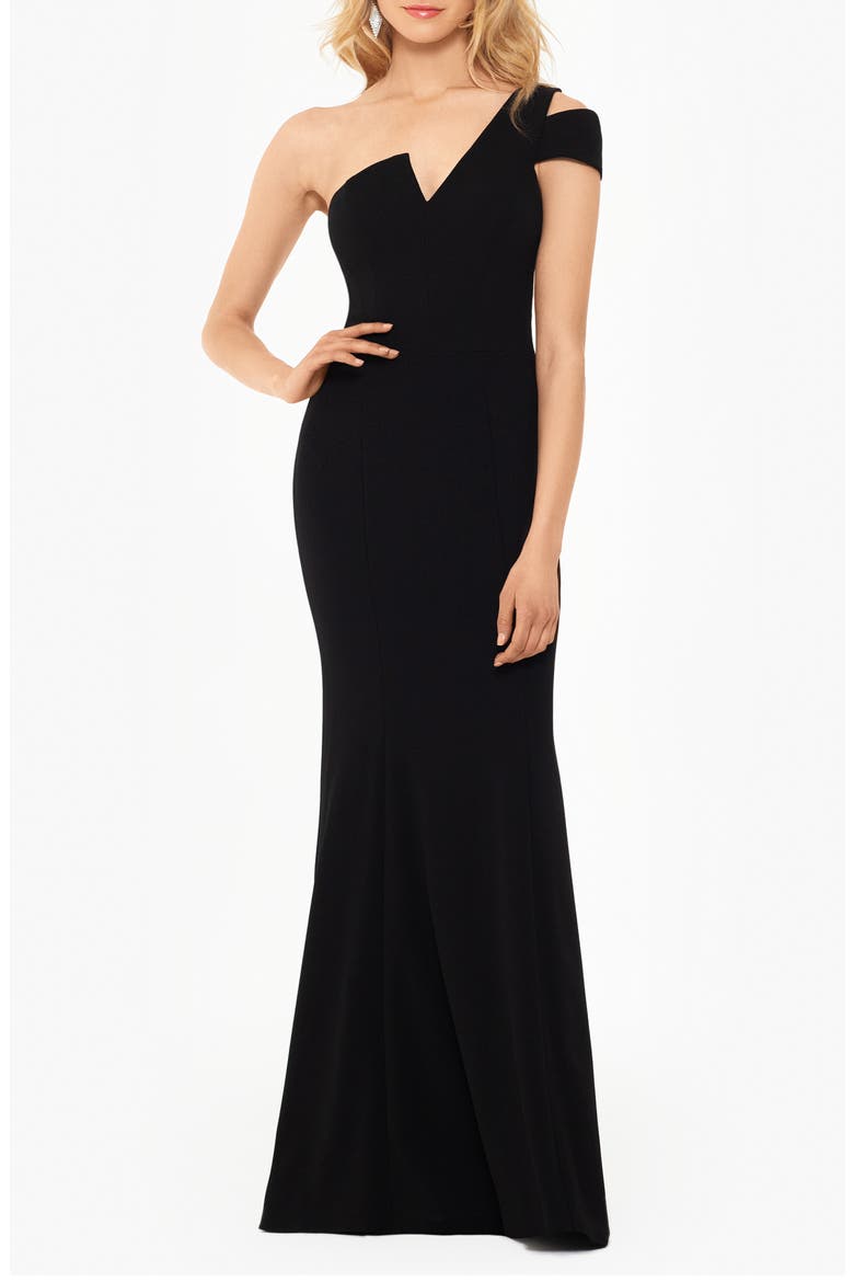 One-Shoulder Scuba Crepe Gown, Main, color, BLACK