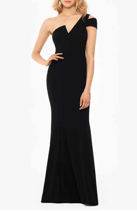 Betsy & Adam One-Shoulder Scuba Crepe Gown