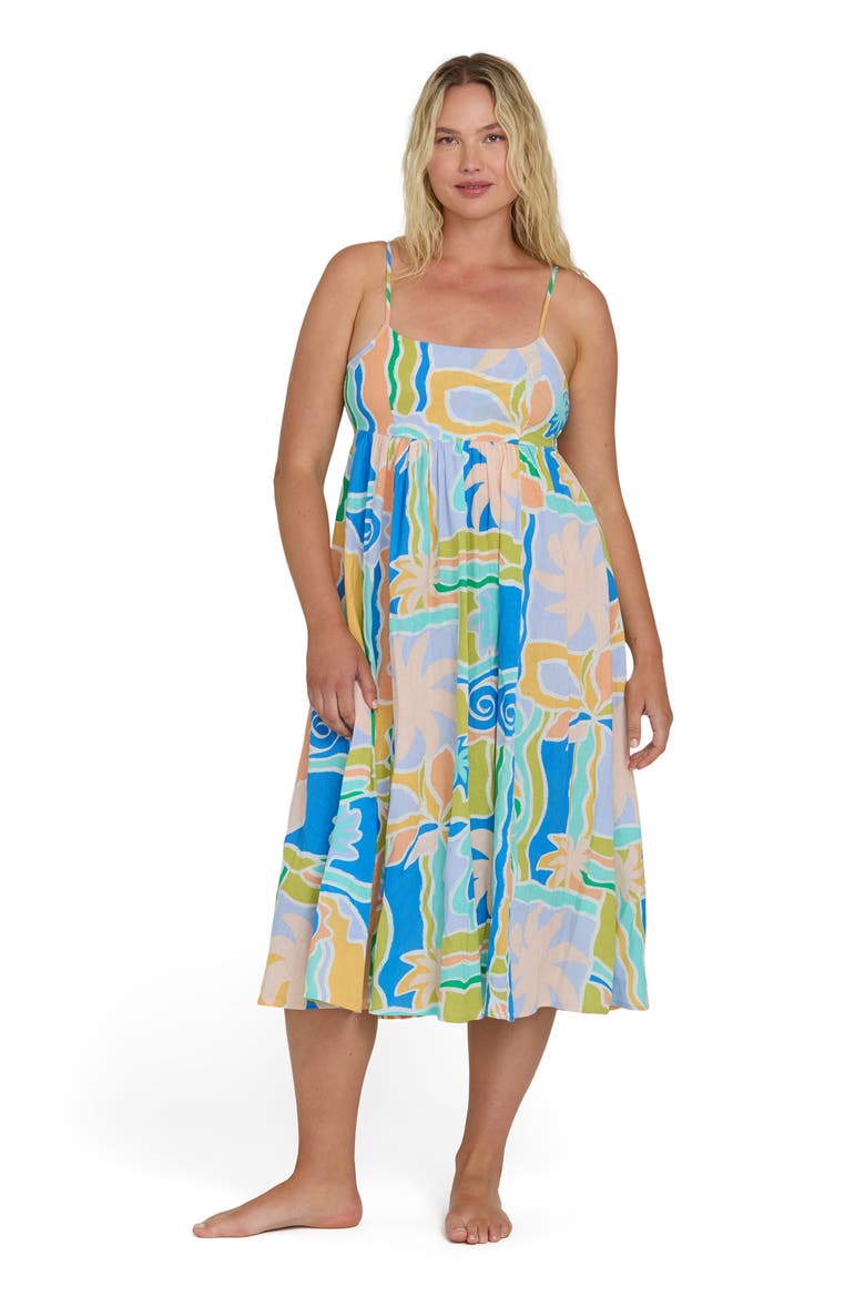 Island Life Cotton & Linen Midi Sundress, Alternate, color, BLUE MULTI