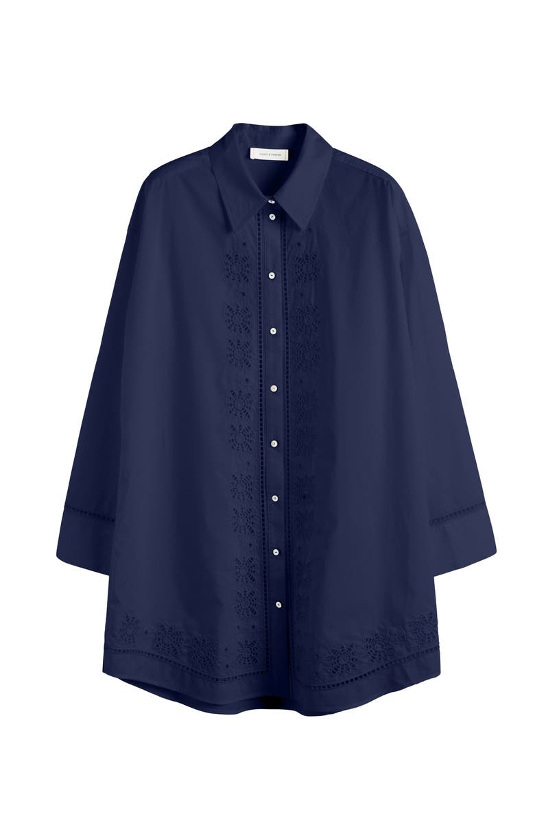Chinti & Parker Cotton Broderie Shirt Dress, Alternate, color, Navy