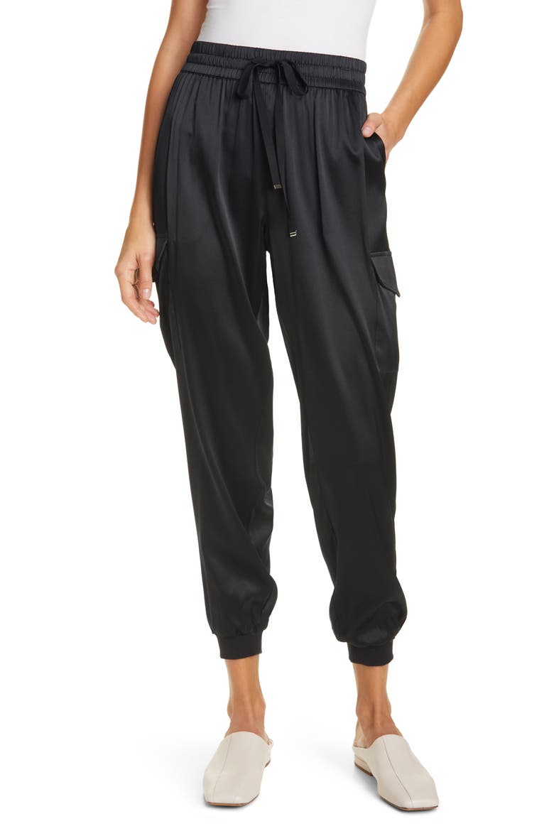 Elsie Stretch Silk Joggers, Main, color, BLACK