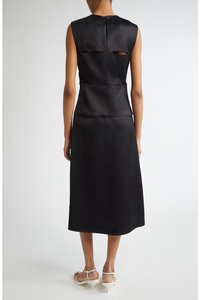 Sleeveless Matte Finish Satin Midi Dress, Alternate, color, BLACK