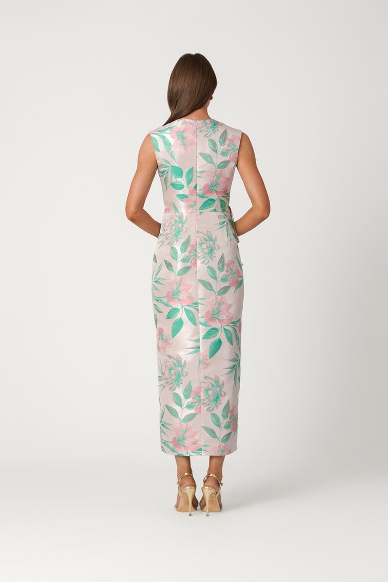 Midnight Blushing Meadow Floral Jacquard Silvia Dress, Alternate, color, Blush/Kelly Green