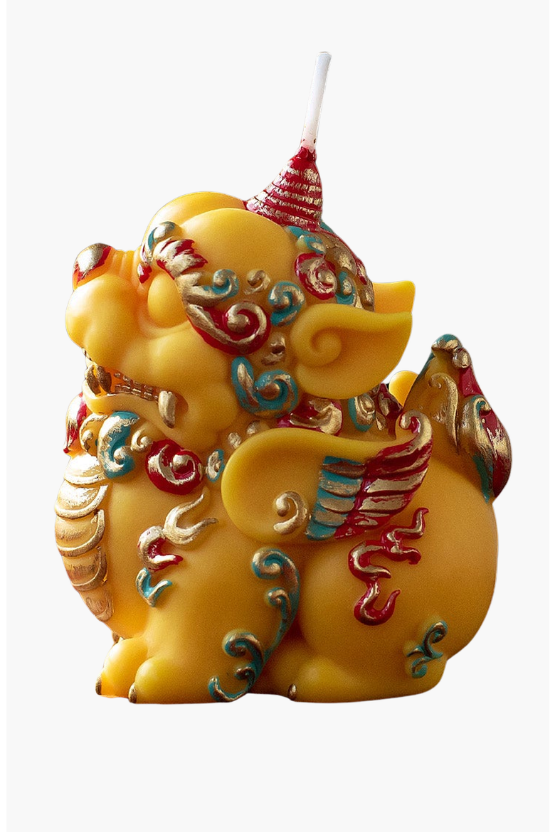 Chinese Fortune Pixiu Candle, Main, color, Yellow / Red / Teal