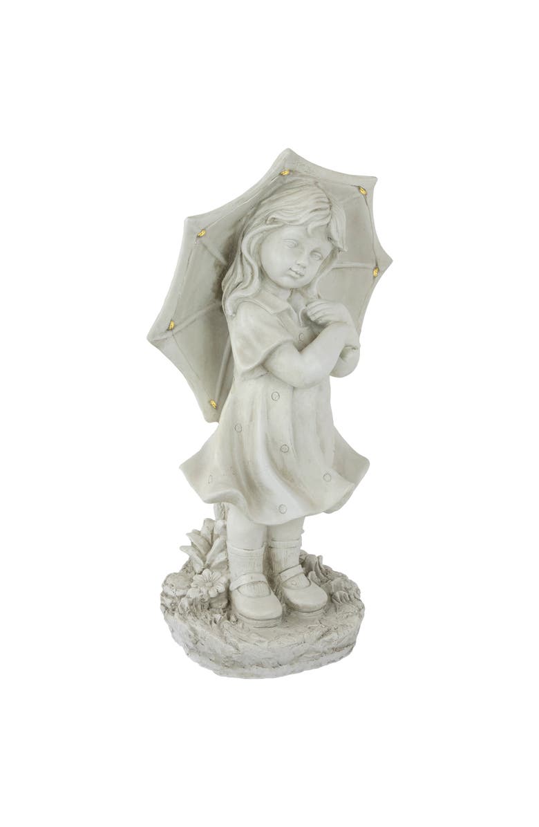 Northlight 18" Solar LED Lighted Girl with Umbrella Outdoor Garden Statue, Alternate, color, Gray