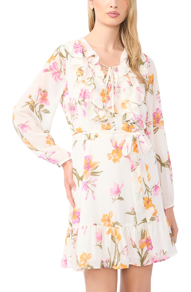 Halogen<sup>®</sup> Floral Print Long Sleeve Minidress, Alternate, color, New Ivory
