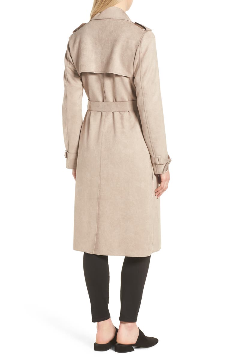 Tahari Mel Faux Suede Trench Coat, Alternate, color,
