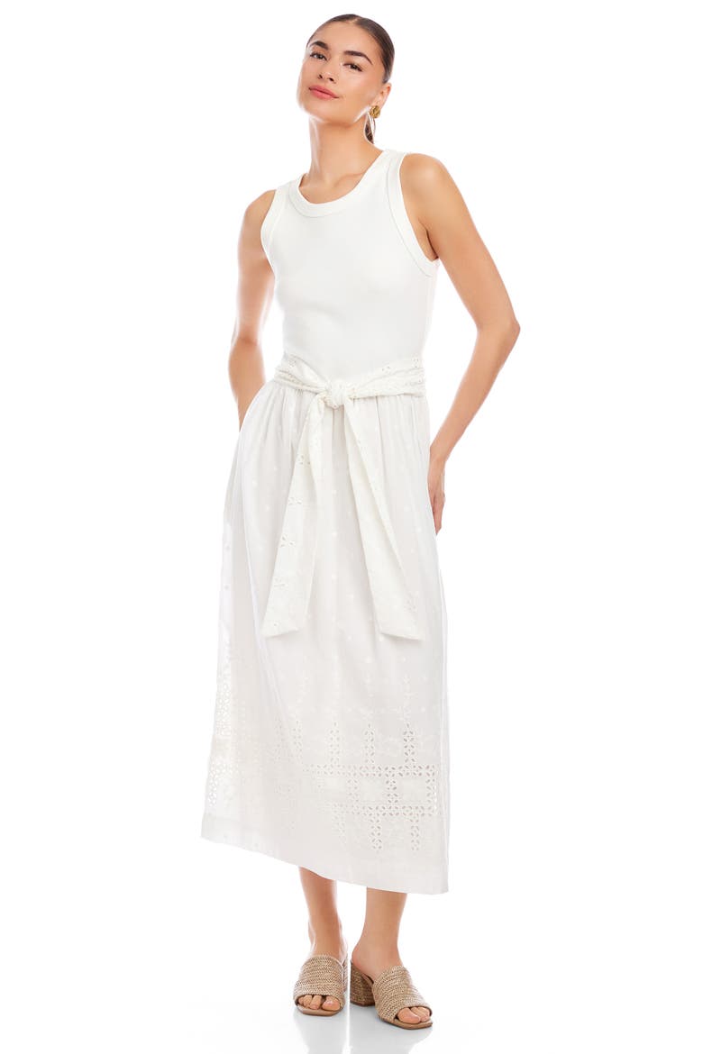 Seline Stretch Cotton Blend Midi Dress, Alternate, color, OFF WHITE