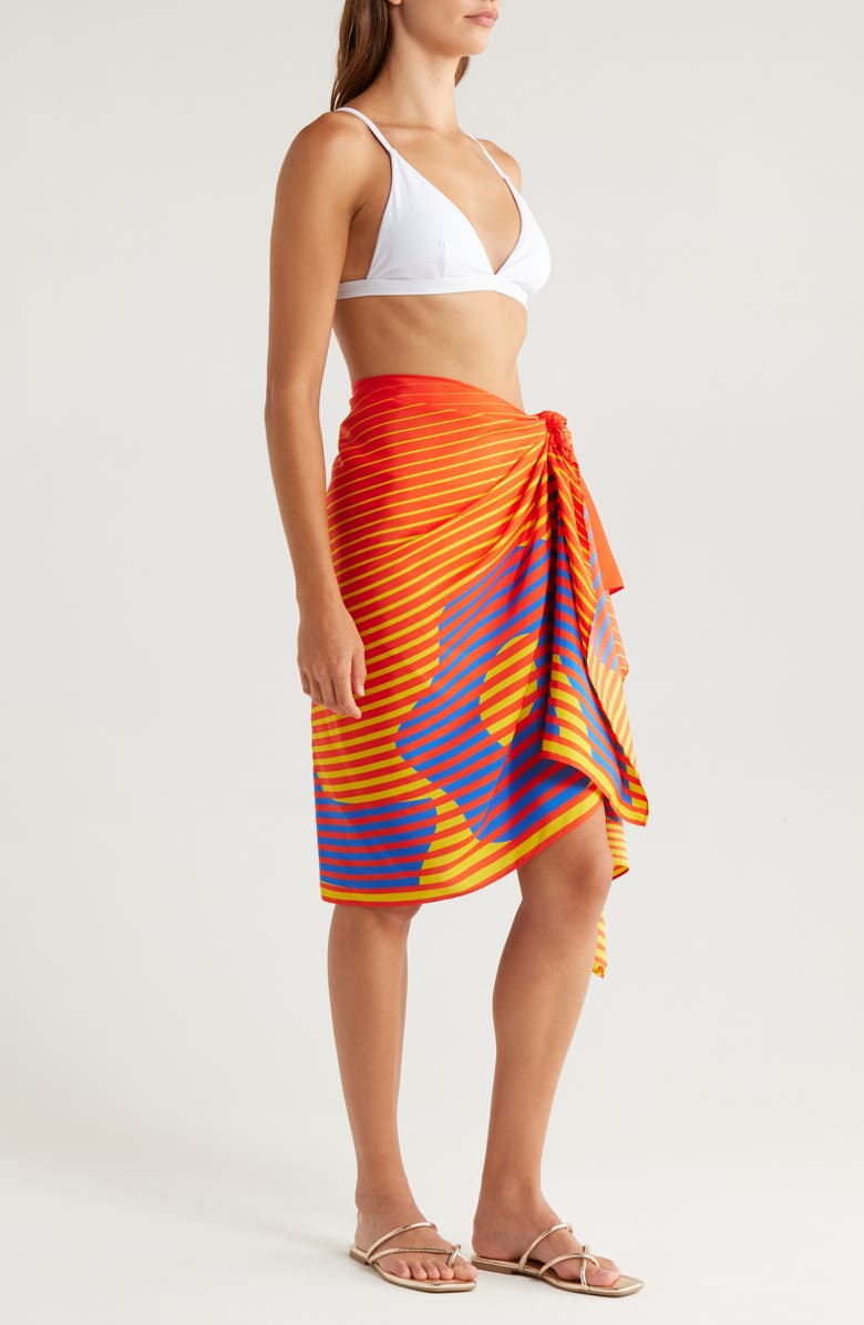 Lack of Color Color Print Long Scarf, Alternate, color, Silk Red