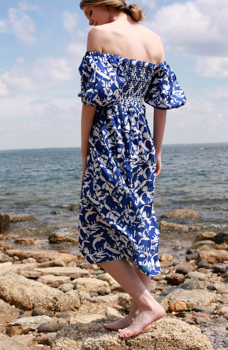 Jessie Zhao New York Animal World Smocked Cotton Silk Dress, Alternate, color, Blue