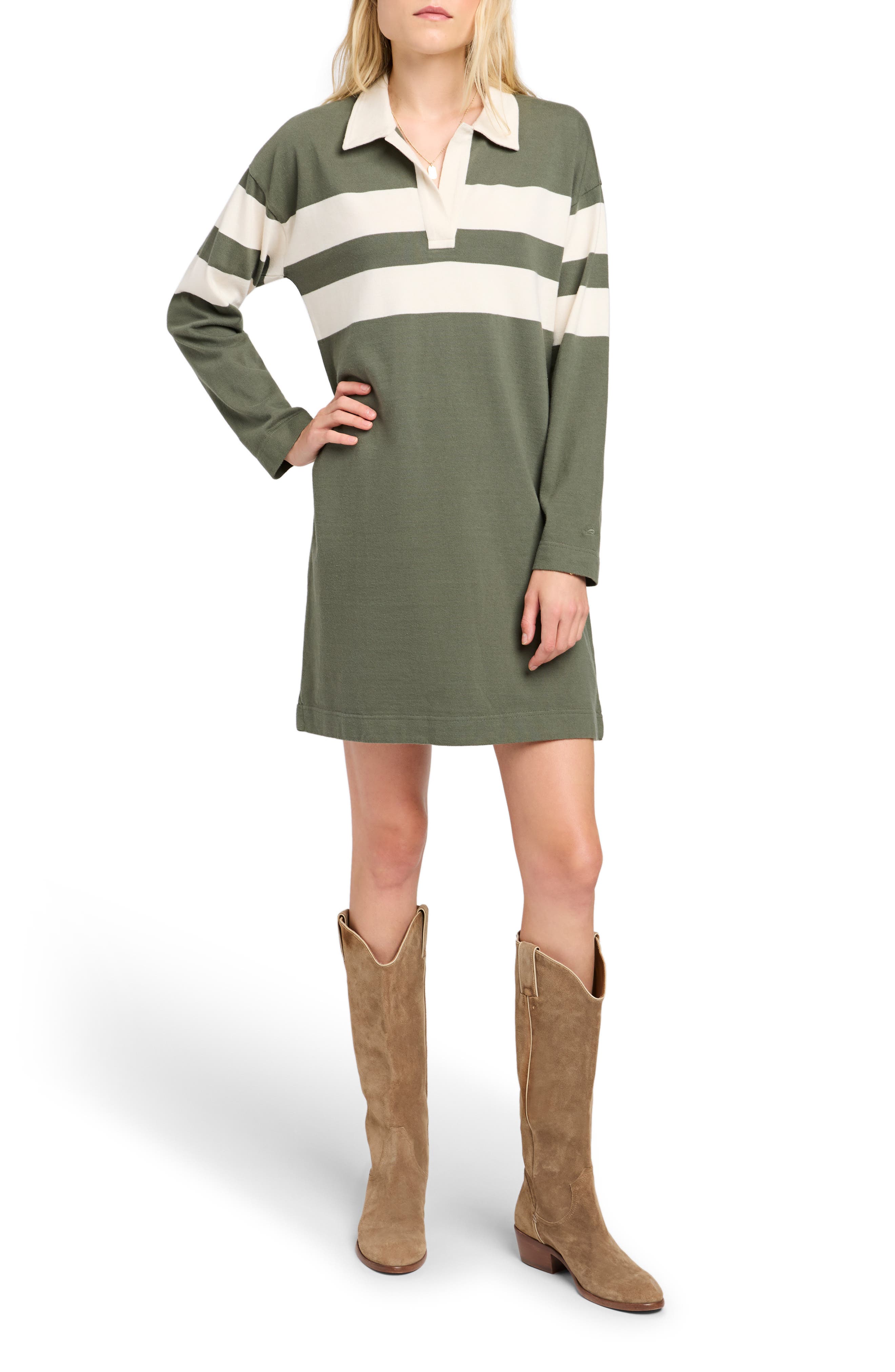 Faherty Rugby Stripe Long Sleeve Cotton Polo Dress